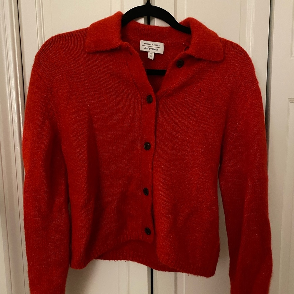& Other Stories Red Button Up Sweater